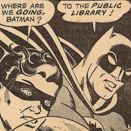 Batman and Robin going to the library