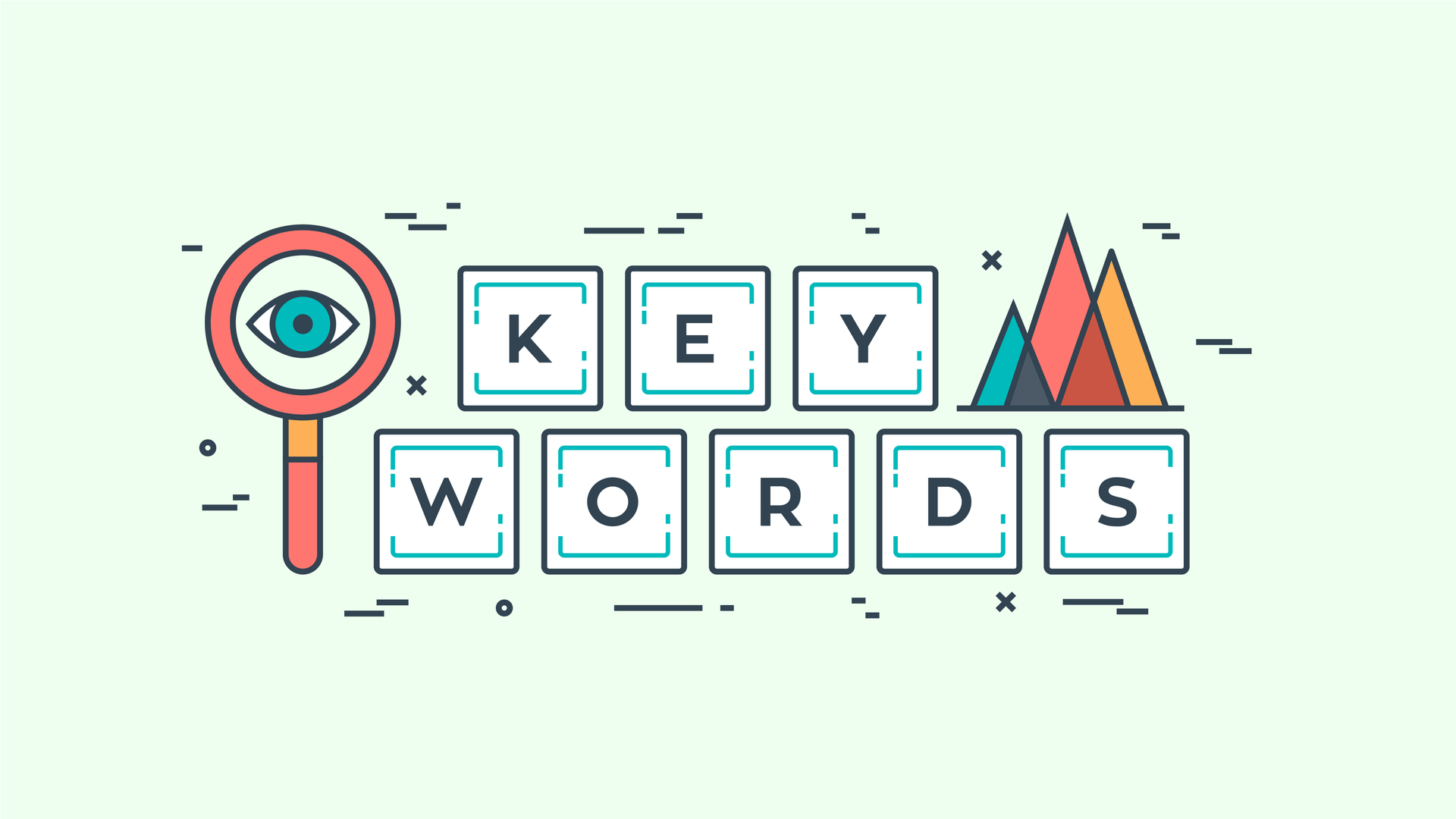 Key Words spelled out in square letter blocks